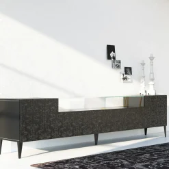 Viadurini Living Sideboards-Sideboard aus schwarzem MDF mit Glaskasten und verzierten Türen Made in Italy - Marissa