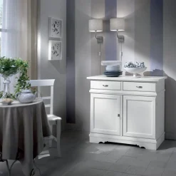 Viadurini Classic Anrichte-Sideboard aus weiß lackiertem Holz mit 2 Türen und 2 Schubladen, hergestellt in Italien – Sogbo