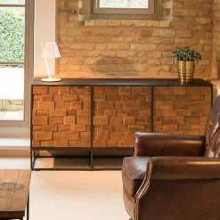 Viadurini Living Sideboards-Sideboard mit 3 Türen aus recyceltem Patchwork-Holz und Metallstruktur - Slide