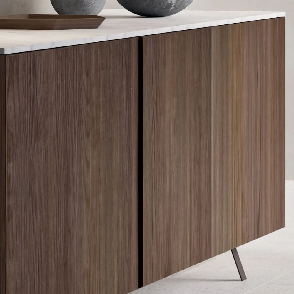Viadurini Living Sideboards-Sideboard mit 2 Türen für Wohnzimmer, aus ökologischem Holz und Metallplatte aus Marmor - Braun