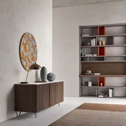 Viadurini Living Sideboards-Sideboard mit 2 Türen für Wohnzimmer, aus ökologischem Holz und Metallplatte aus Marmor - Braun