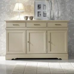 Viadurini Classic Anrichte-Sideboard mit 3 Türen und 3 Schubladen aus patiniertem Elfenbein, hergestellt in Italien – Gleti