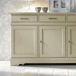 Viadurini Classic Anrichte-Sideboard mit 3 Türen und 3 Schubladen aus patiniertem Elfenbein, hergestellt in Italien – Gleti