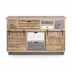 Viadurini Living Anrichte-Sideboard mit Struktur aus Mangoholz und Stahl im Industriestil - Vidia