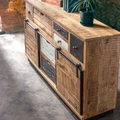Viadurini Living Anrichte-Sideboard mit Struktur aus Mangoholz und Stahl im Industriestil - Vidia