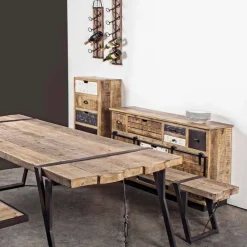 Viadurini Living Anrichte-Sideboard mit Struktur aus Mangoholz und Stahl im Industriestil - Vidia