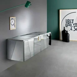 Viadurini Living Sideboards-Sideboard mit Wandbehang aus mattweißem Holz und verspiegelten Gläsern - Senese