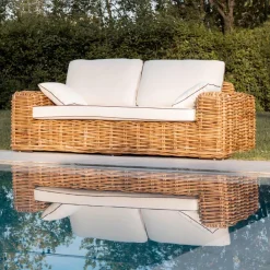Viadurini in the Garden Gartensofas-3-Sitzer oder Maxi-Gartensofa aus natürlichem Rattan mit Kissen - Keira