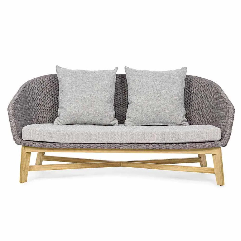 Viadurini in the Garden Gartensofas-2-Sitzer Outdoor-Sofa aus Stoff mit Teakstruktur, Homemotion - Azeno