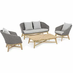 Viadurini in the Garden Gartensofas-2-Sitzer Outdoor-Sofa aus Stoff mit Teakstruktur, Homemotion - Azeno