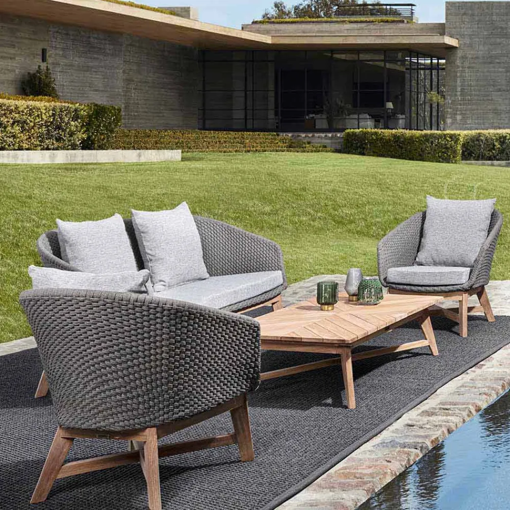 Viadurini in the Garden Gartensofas-2-Sitzer Outdoor-Sofa aus Stoff mit Teakstruktur, Homemotion - Azeno