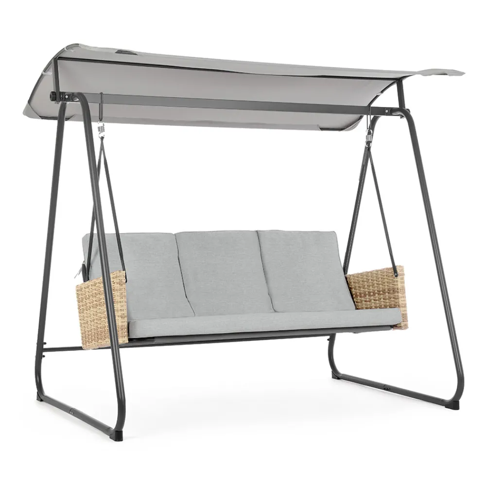 Viadurini in the Garden Gartenideen-3-Sitzer-Außenschaukel aus Stahl und Polyrattan-Armlehnen – Settle