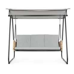 Viadurini in the Garden Gartenideen-3-Sitzer-Außenschaukel aus Stahl und Polyrattan-Armlehnen – Settle