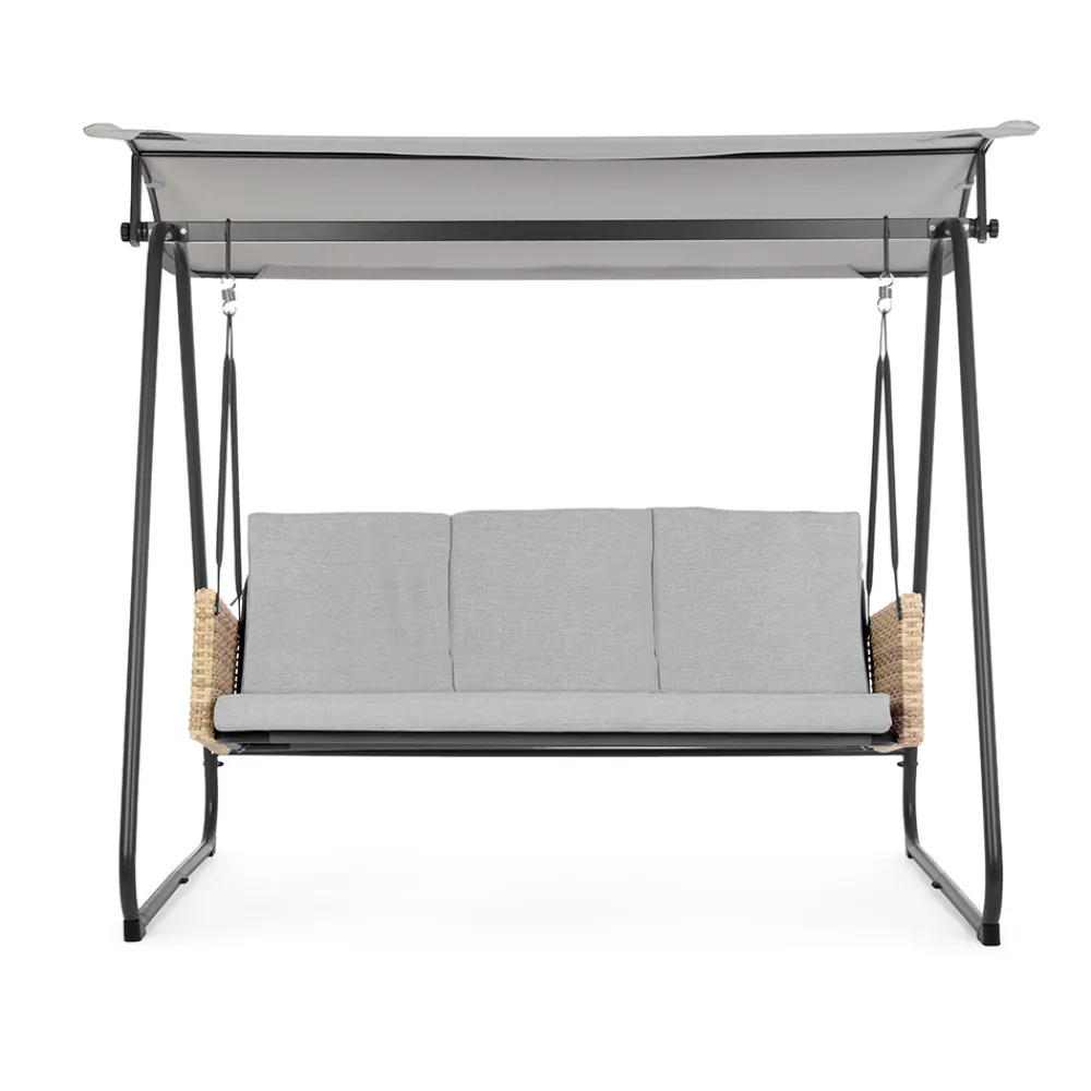 Viadurini in the Garden Gartenideen-3-Sitzer-Außenschaukel aus Stahl und Polyrattan-Armlehnen – Settle