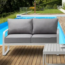 Viadurini in the Garden Gartensofas-2-Sitzer-Außensofa aus Aluminium und Kissen mit Polyesterbezug - Avoir