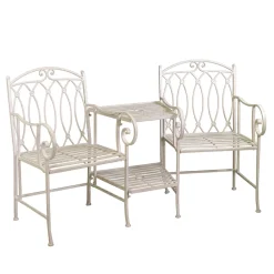 Viadurini in the Garden Gartenbänke-2-Sitzer-Bank mit Metalltisch und Schirmständer - Leim