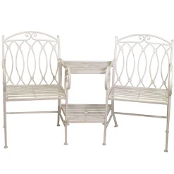 Viadurini in the Garden Gartenbänke-2-Sitzer-Bank mit Metalltisch und Schirmständer - Leim