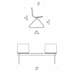 Viadurini Living Bürostühle-2-Sitzer-Bürobank mit Couchtisch aus Stahl und farbigem Technopolymer - Verenza
