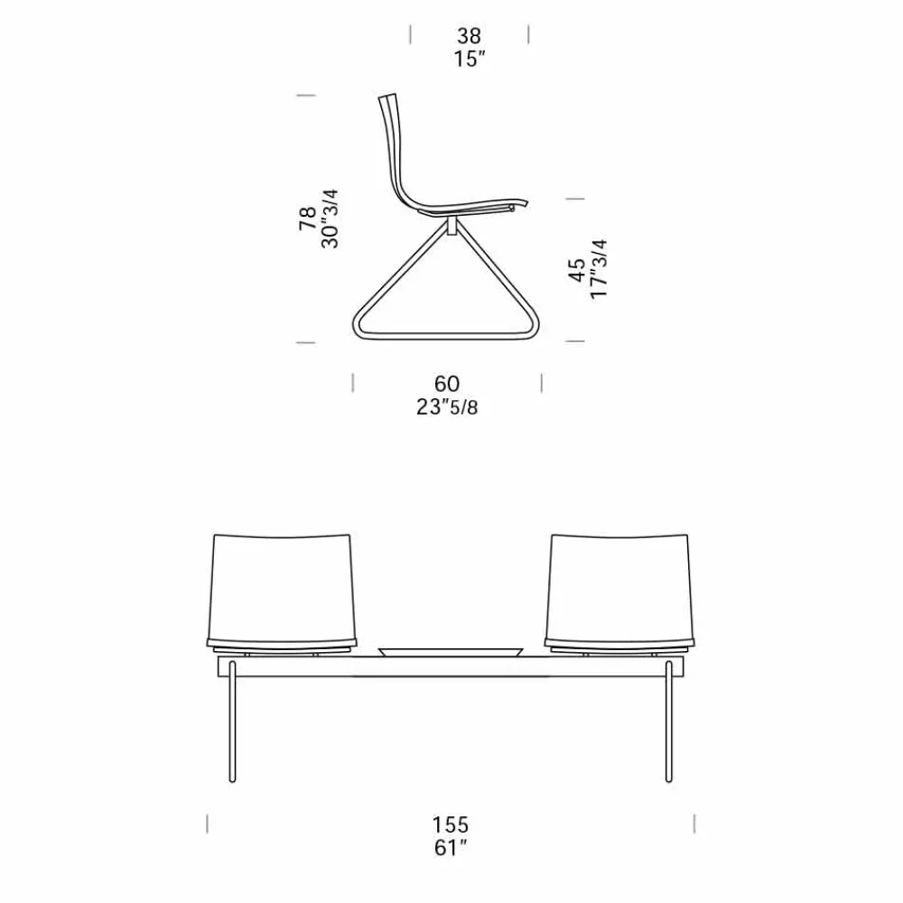 Viadurini Living Bürostühle-2-Sitzer-Bürobank mit Couchtisch aus Stahl und farbigem Technopolymer - Verenza