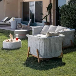 Viadurini in the Garden Gartensofas-3-Sitzer-Gartensofa aus Teakholz und Seilgeflecht - Arjuna