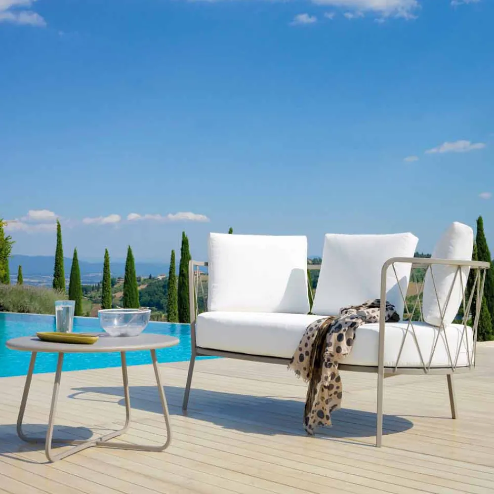 Viadurini in the Garden Gartensofas-2-Sitzer-Outdoor-Sofa aus Metall und Stoff mit Kissen Made in Italy - Olma