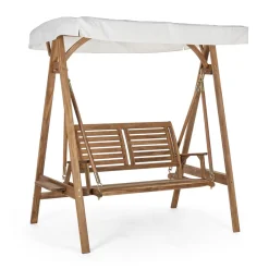 Viadurini in the Garden Gartensofas-2-Sitzer-Schaukelsofa aus Akazienholz mit weißer Leinwand - Roxen