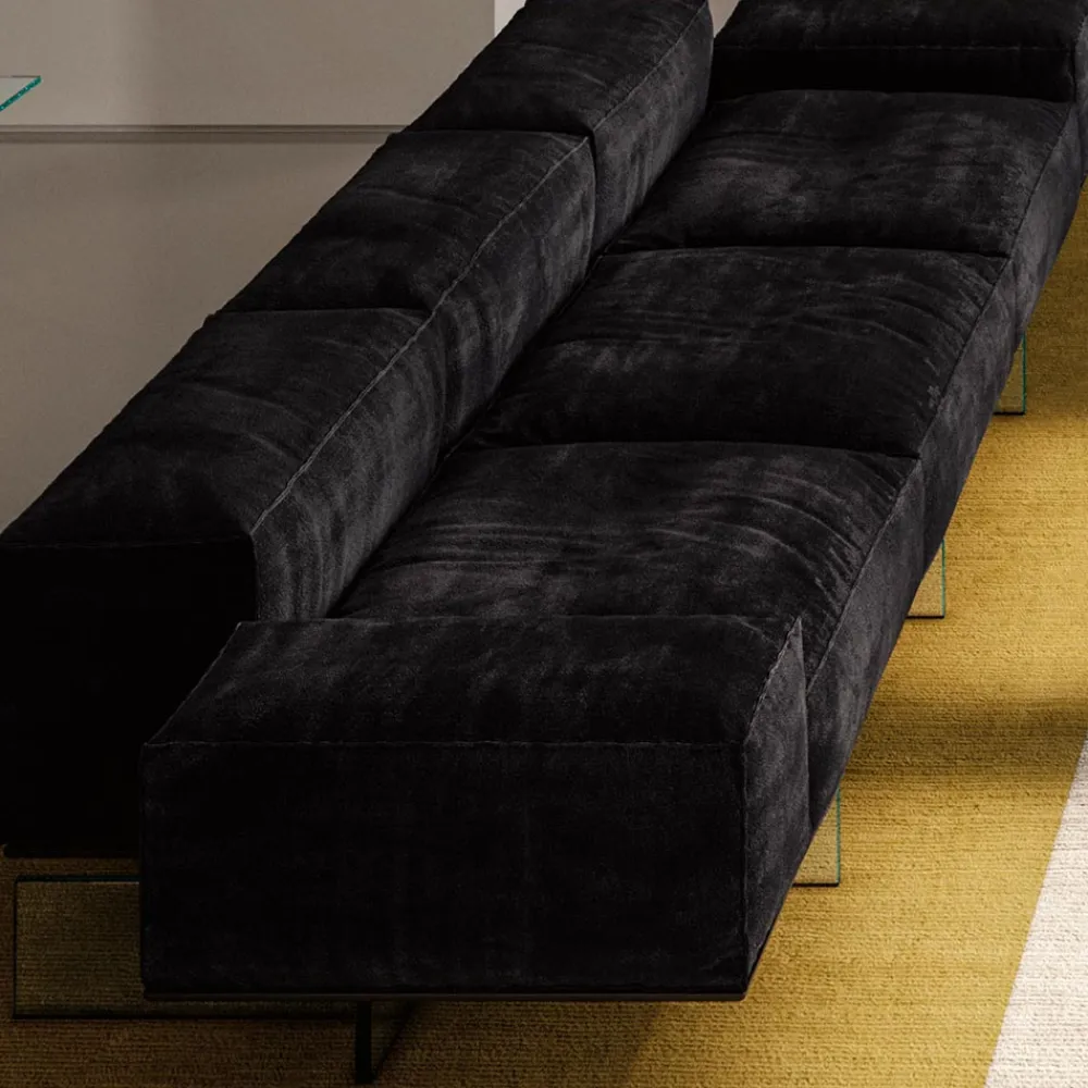 Viadurini Living Moderne Sofas-3-Sitzer-Sofa aus extraklarem Glas und Stoffsitz, hergestellt in Italien – Rory