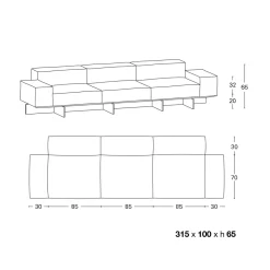 Viadurini Living Moderne Sofas-3-Sitzer-Sofa aus extraklarem Glas und Stoffsitz, hergestellt in Italien – Rory