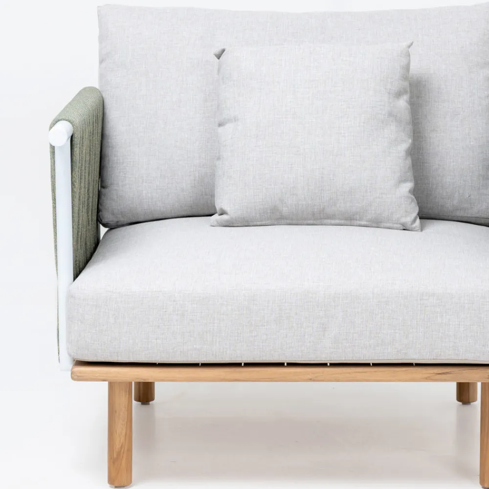 Viadurini in the Garden Gartensofas-4-Sitzer-Sofa aus Teakholz, Seilgeflecht und Kissen - Bellatrix