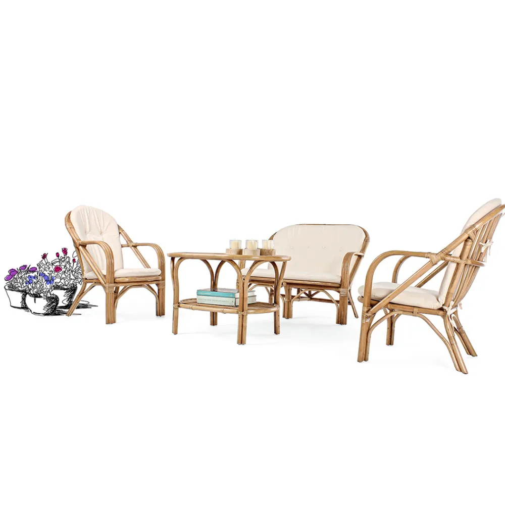 Viadurini in the Garden Gartensofas-2-Sitzer-Sofa für den Garten in weißen Rattan-Kissen - Maurizia