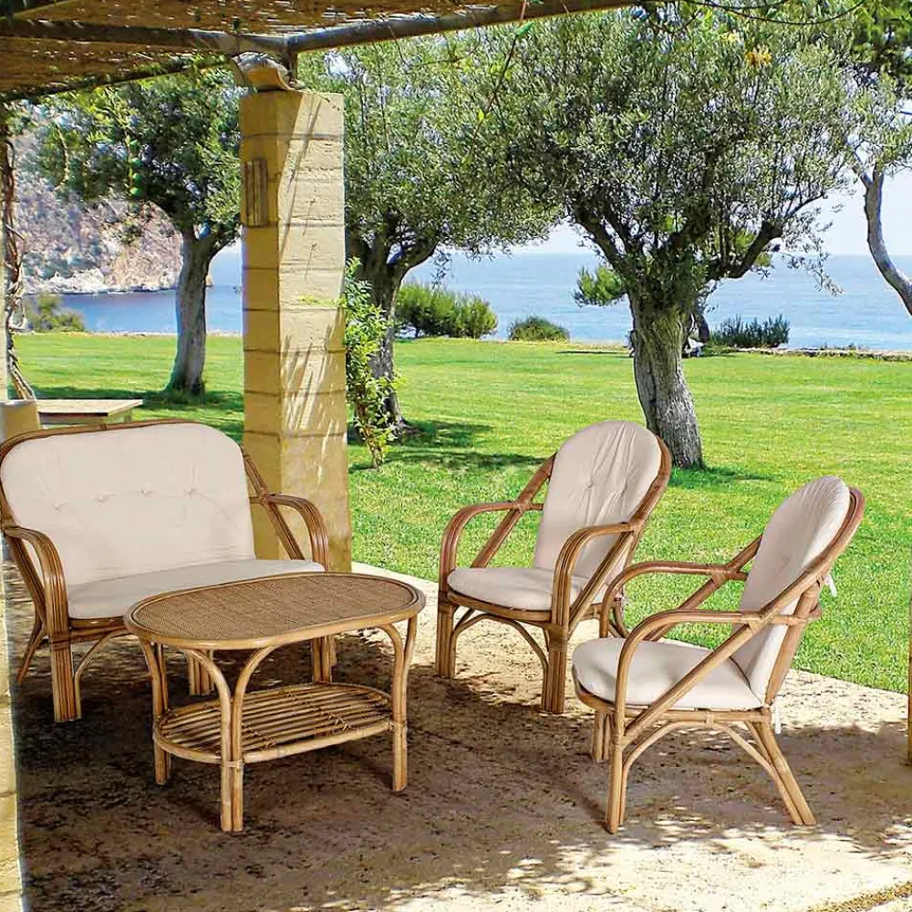 Viadurini in the Garden Gartensofas-2-Sitzer-Sofa für den Garten in weißen Rattan-Kissen - Maurizia