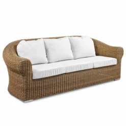 Viadurini in the Garden Gartensofas-3-Sitzer-Sofa im Freien aus synthetischem Rattan und weißem oder Ecru-Stoff - Yves