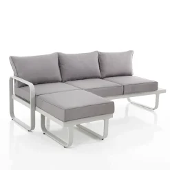 Viadurini in the Garden Gartensofas-3-Sitzer-Sofa mit Aluminium-Gartenhocker und grauen Kissen – Avoir