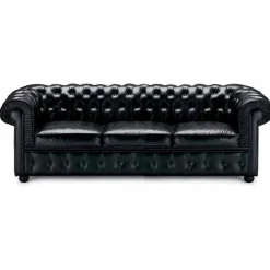 Viadurini Italian Sofas Klassische Sofas-3-Sitzer-Sofa mit Lederbezug und lackierten Füßen Made in Italy - Idra