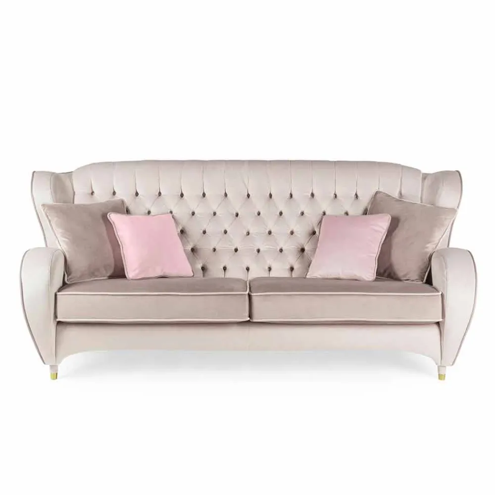 Viadurini Italian Sofas Moderne Sofas-Sofa aus Samt mit Capitonnè Dekor New Classic Schinke