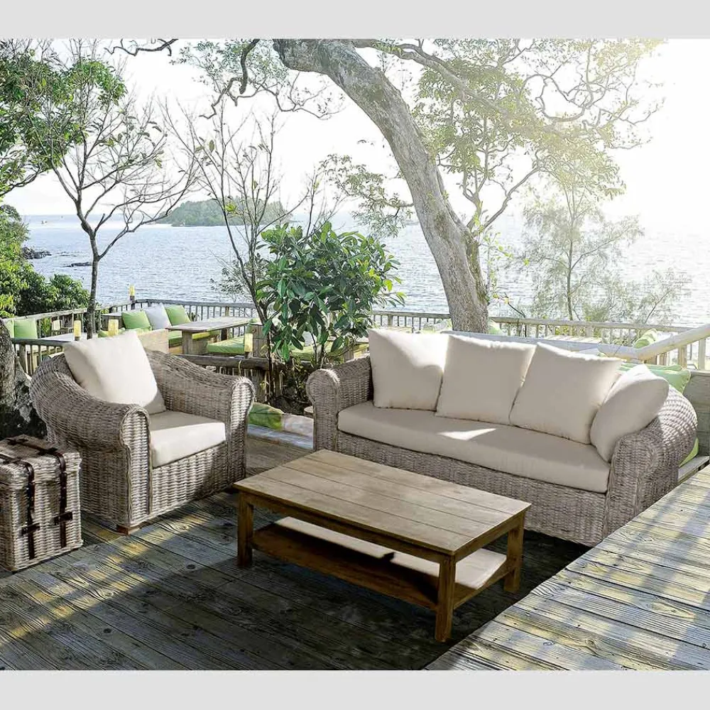 Viadurini in the Garden Gartensofas-Sofa für drinnen oder drinnen draußen 3 Plätze in Rattan Homemotion - Francioso