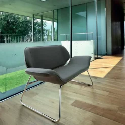 Viadurini Living Bürosofas-Sofa für Wartezimmer aus verchromten Stahl und Leder Cesare