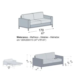 Viadurini Living Moderne Schlafsofas-Sofa mit Bettöffnung aus Metall und Polyurethan Made in Italy - Folle