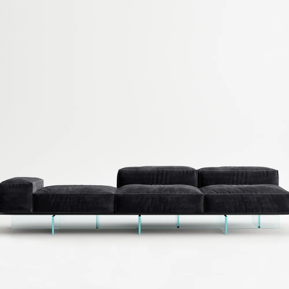 Viadurini Living Moderne Sofas-Sofa mit extraklarem Glassockel und Stoffsitz, hergestellt in Italien – Rory