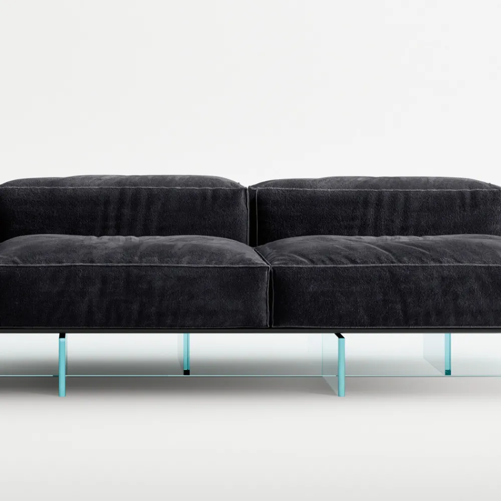 Viadurini Living Moderne Sofas-Sofa mit extraklarem Glassockel und Stoffsitz, hergestellt in Italien – Rory