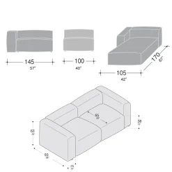 Viadurini Living Moderne Sofas-Sofa mit Innenhalbinsel aus expandiertem Polyurethan - Buffo