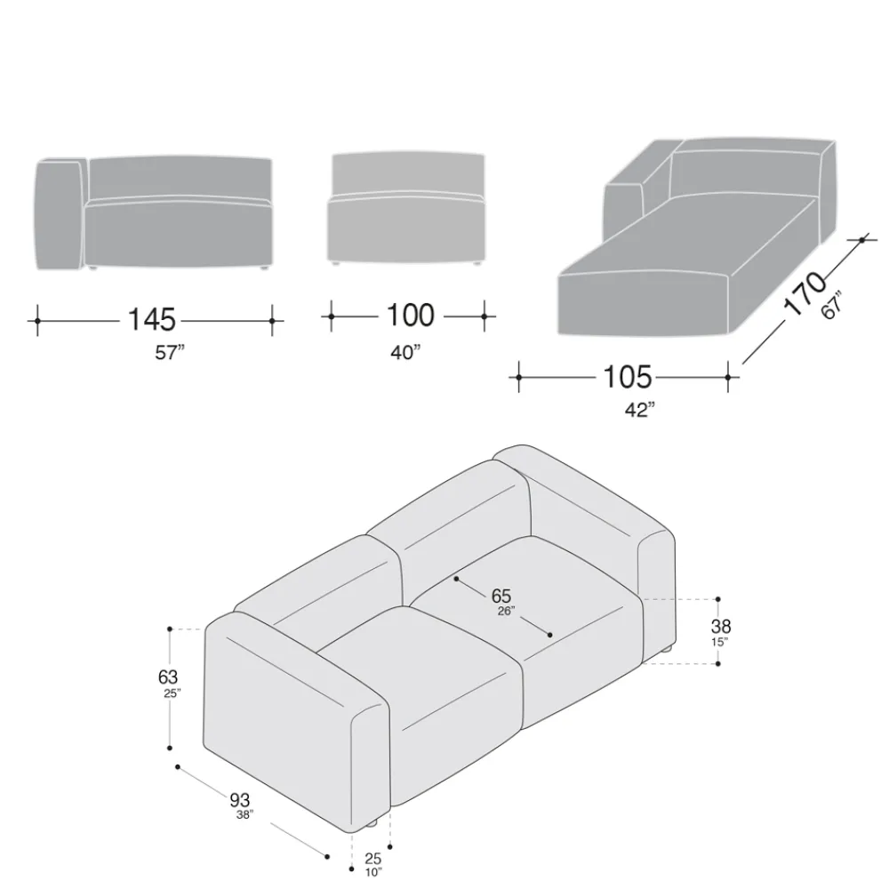 Viadurini Living Moderne Sofas-Sofa mit Innenhalbinsel aus expandiertem Polyurethan - Buffo