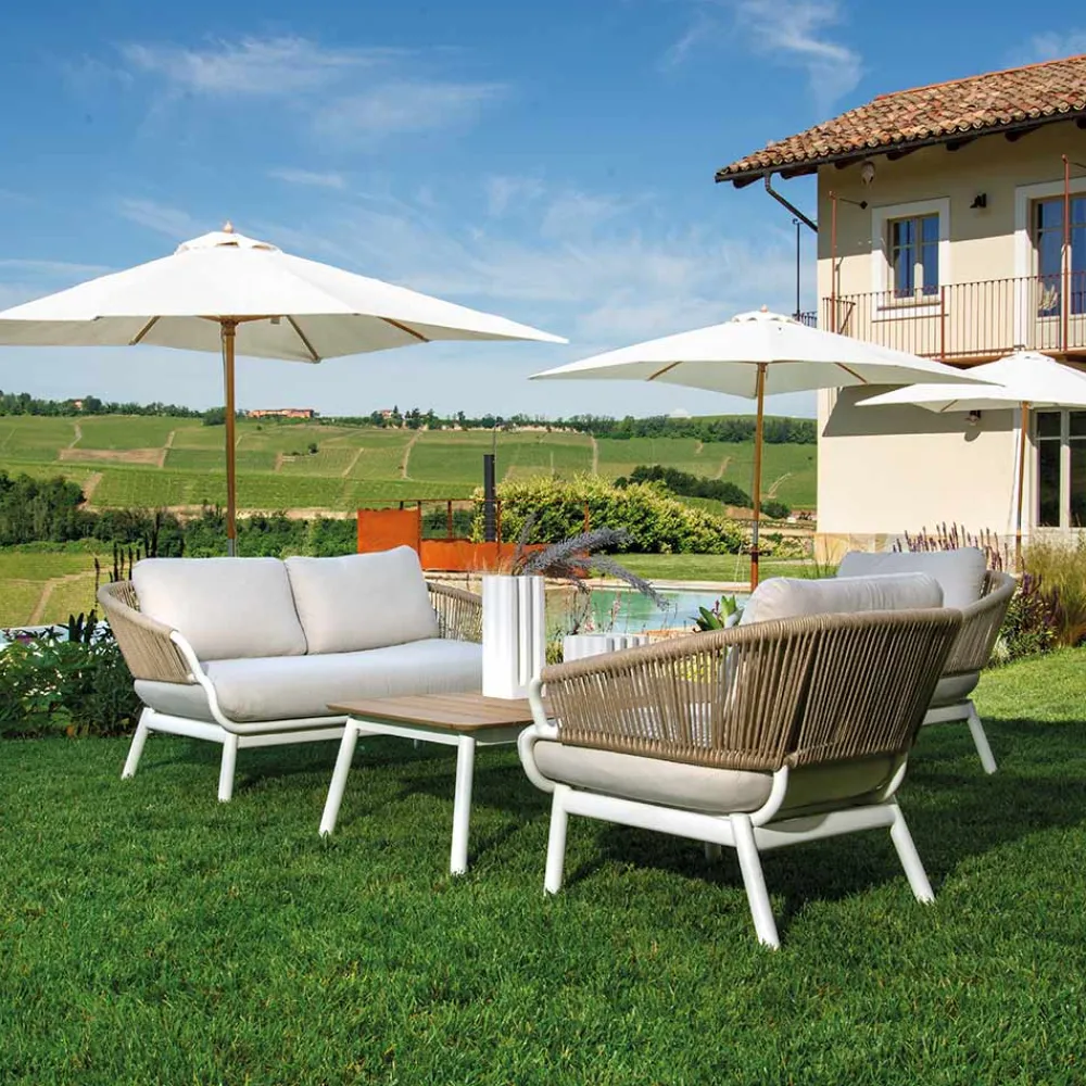 Viadurini in the Garden Gartensofas-Sofa mit Sesseln und Couchtisch aus weißem Aluminium für den Garten - Tenda