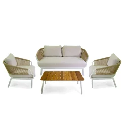 Viadurini in the Garden Gartensofas-Sofa mit Sesseln und Couchtisch aus weißem Aluminium für den Garten - Tenda