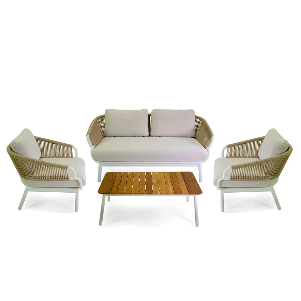 Viadurini in the Garden Gartensofas-Sofa mit Sesseln und Couchtisch aus weißem Aluminium für den Garten - Tenda