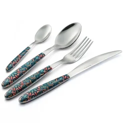 Viadurini Kitchen Besteck Set-Stahl- und Kunststoffbesteck Farbiges Blumendekor 24 Stück - Alessandra