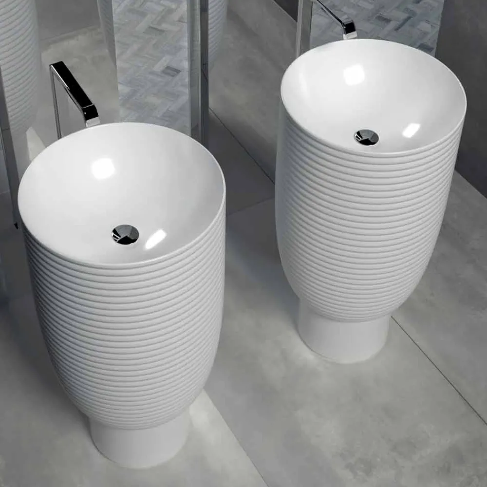 Viadurini Bathroom Keramikwaschbecken-Standwaschbecken aus weißer oder farbiger Keramik Trabia