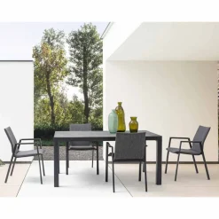 Viadurini in the Garden Gartenstühle Metall-Stapelbarer Außenstuhl aus Stoff und lackiertem Aluminium, 4 Stück - Assia