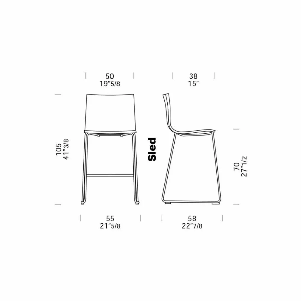 Viadurini Living Barhocker-Stapelbarer Barhocker mit Kufengestell aus Stahl und recyceltem Designstoff - Verenza