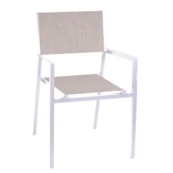 Viadurini in the Garden Metallsessel-Stapelbarer Gartenstuhl aus beigem Textilene und Aluminium - Foglio